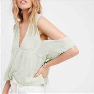 •FREE PEOPLE•Cold Shoulder Gauze Mint Green Top SM